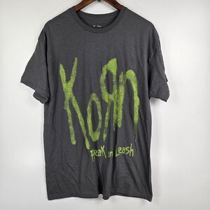 Korn Men's Size Large Gray with Green Spray Spellout Short Sleeve T Shirt